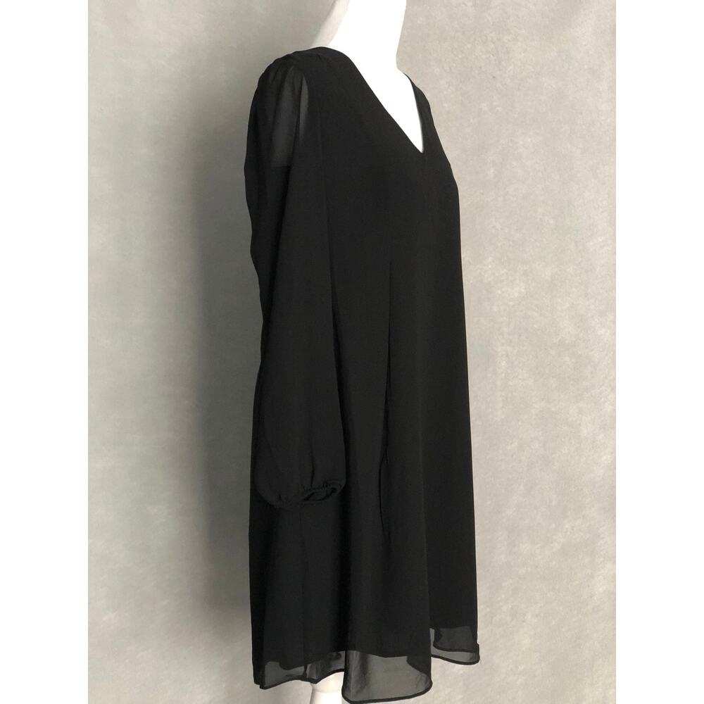 I.N.C. V-Neck Shift Dress Sheer Puff Sleeve Black Women's Small NEW - Picture 2 of 8